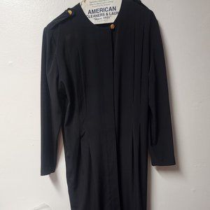 Ms Chaus Vintage 80-90s  black button front shirt dress polyester 14